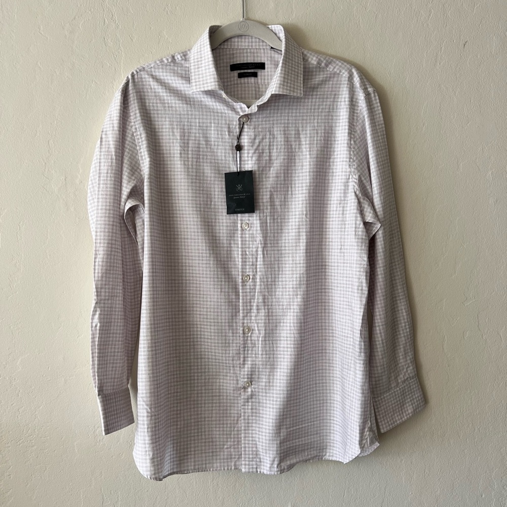 John Varvatos White and Gray Checkered Dress Shirt
